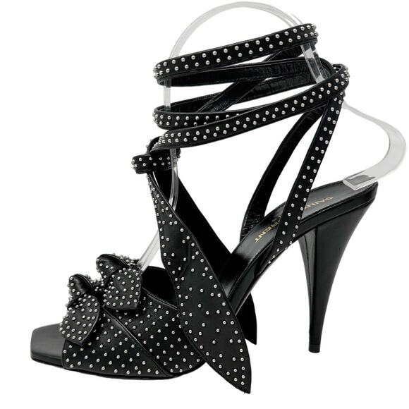 Saint Laurent KiKi 100 Micro Studded High Heel Ankle Wrap Sandals size 38.5 US8 - Picture 1 of 15